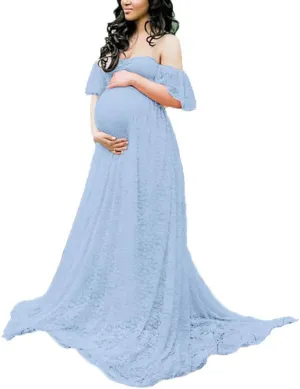 Maternity Photography Props Floral Lace Dress Fancy Pregnancy Gown for Baby Shower Photo Shoot