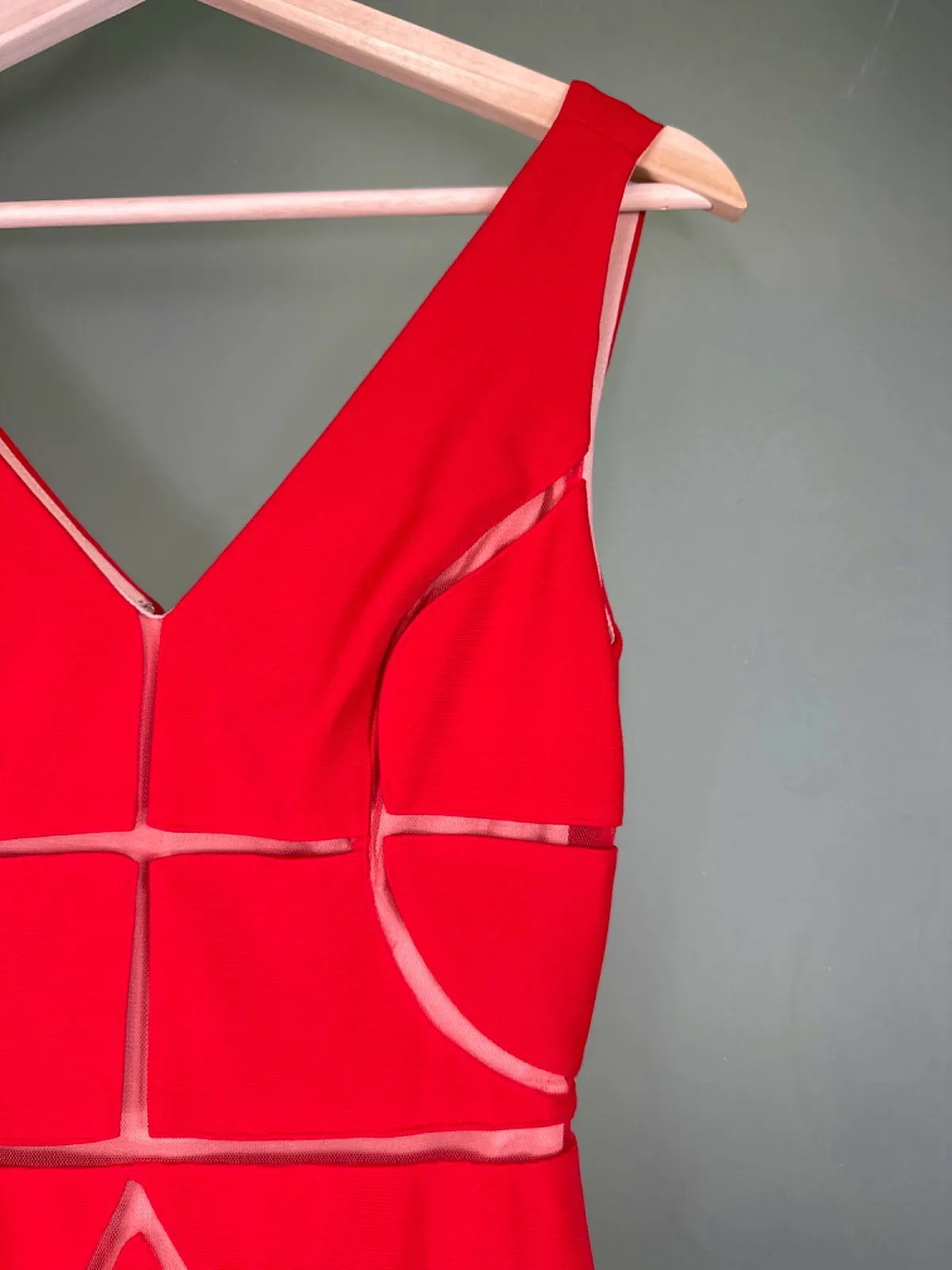 Mikael Aghal Red Mesh Panel Gown UK 6