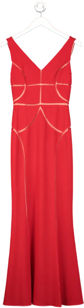 Mikael Aghal Red Mesh Panel Gown UK 6