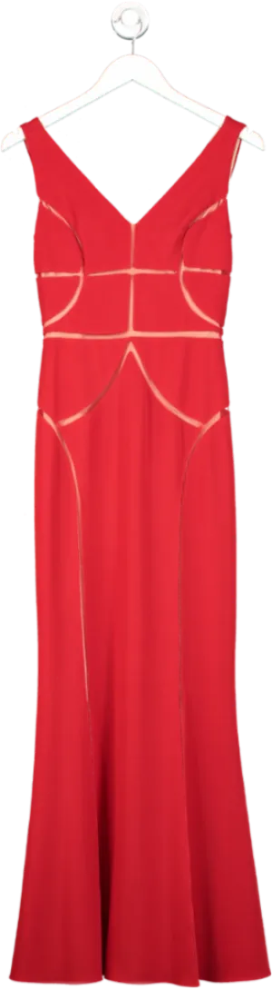 Mikael Aghal Red Mesh Panel Gown UK 6