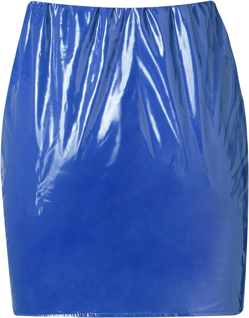Neon Leather Mini Skirt for Women Sexy High Waist PU Latex Bodycon Pencil Skirts Y2K Shiny Clubwear