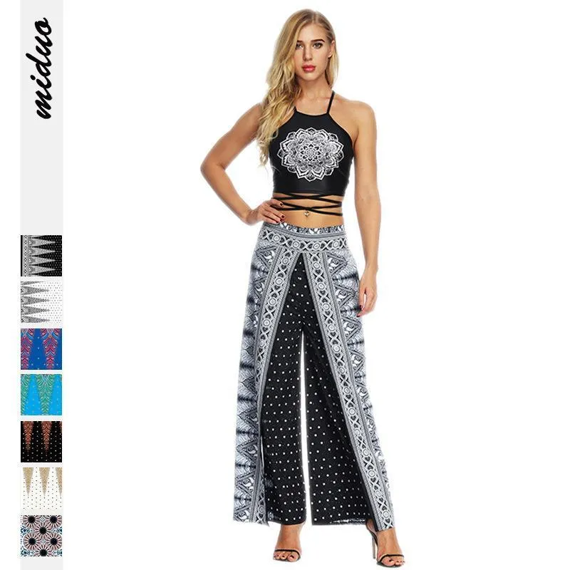 New Fashion Ethnic Digital Printing High-waist Wide-leg Yoga Pants