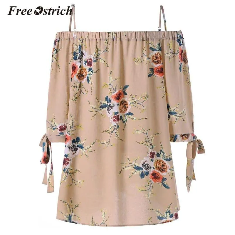 Off The Shoulder Floral Print Chiffon Casual Cold Shoulder Blouse