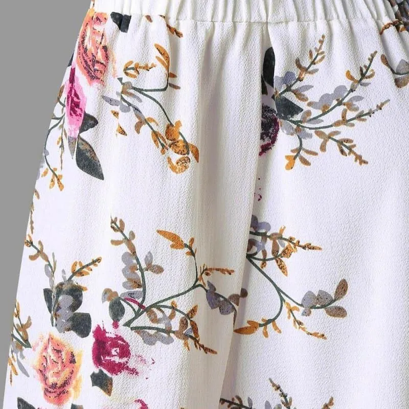 Off The Shoulder Floral Print Chiffon Casual Cold Shoulder Blouse