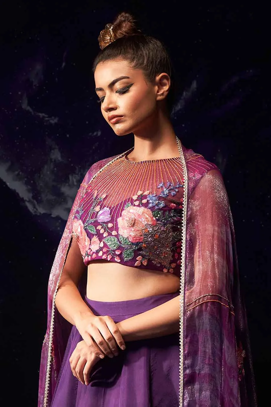 Purple Havey Hand-Embroidered Lehenga Set