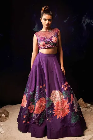 Purple Havey Hand-Embroidered Lehenga Set