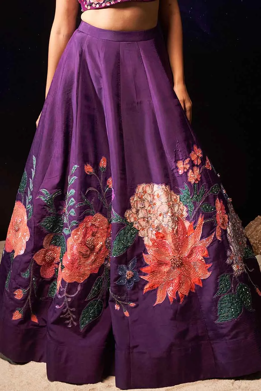 Purple Havey Hand-Embroidered Lehenga Set