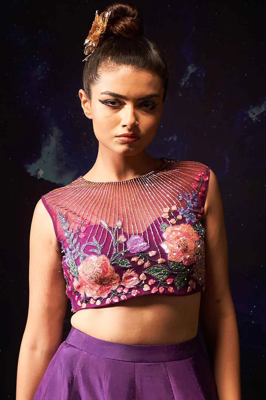 Purple Havey Hand-Embroidered Lehenga Set