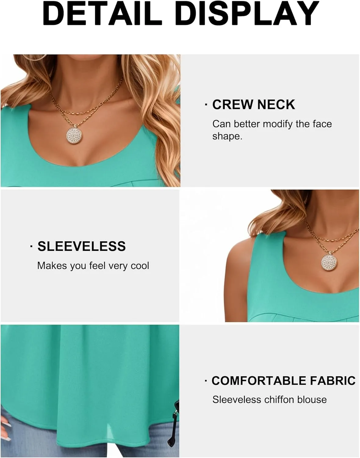 QUEZHU Women's Summer Blouses and Tops 2025 Double Layers Chiffon Blouses Tank Loose Fit Round Neck Sleeveless Tunic