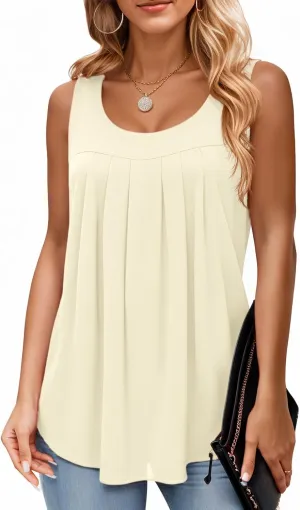 QUEZHU Women's Summer Blouses and Tops 2025 Double Layers Chiffon Blouses Tank Loose Fit Round Neck Sleeveless Tunic