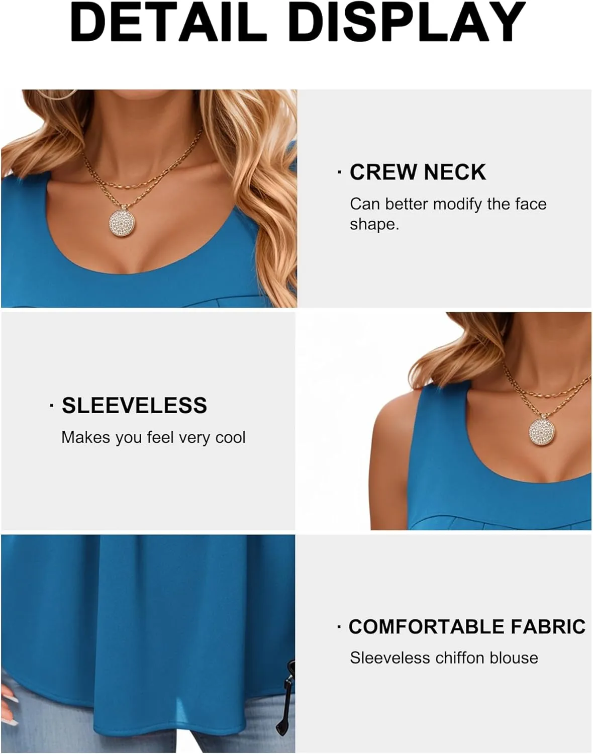 QUEZHU Women's Summer Blouses and Tops 2025 Double Layers Chiffon Blouses Tank Loose Fit Round Neck Sleeveless Tunic