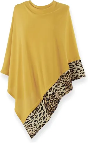 SAGEFINDS Leopard Trim Poncho | Lightweight Knit | Pullover Cape | Versatile Scarf for Spring, Summer, Fall