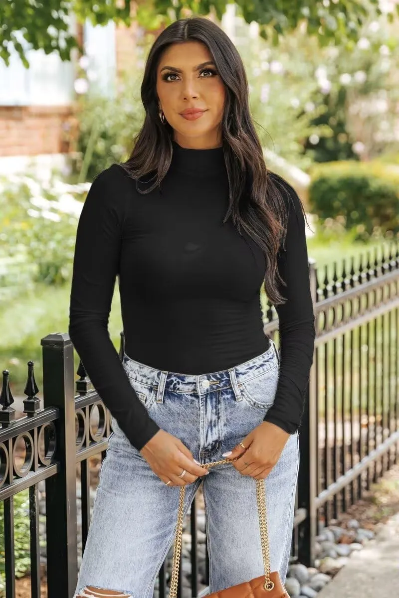 SANDERY Long Sleeve Shirts for Women Casual Mock Turtleneck Shirts Basic Ribbed Slim Fitted Cute Blouse