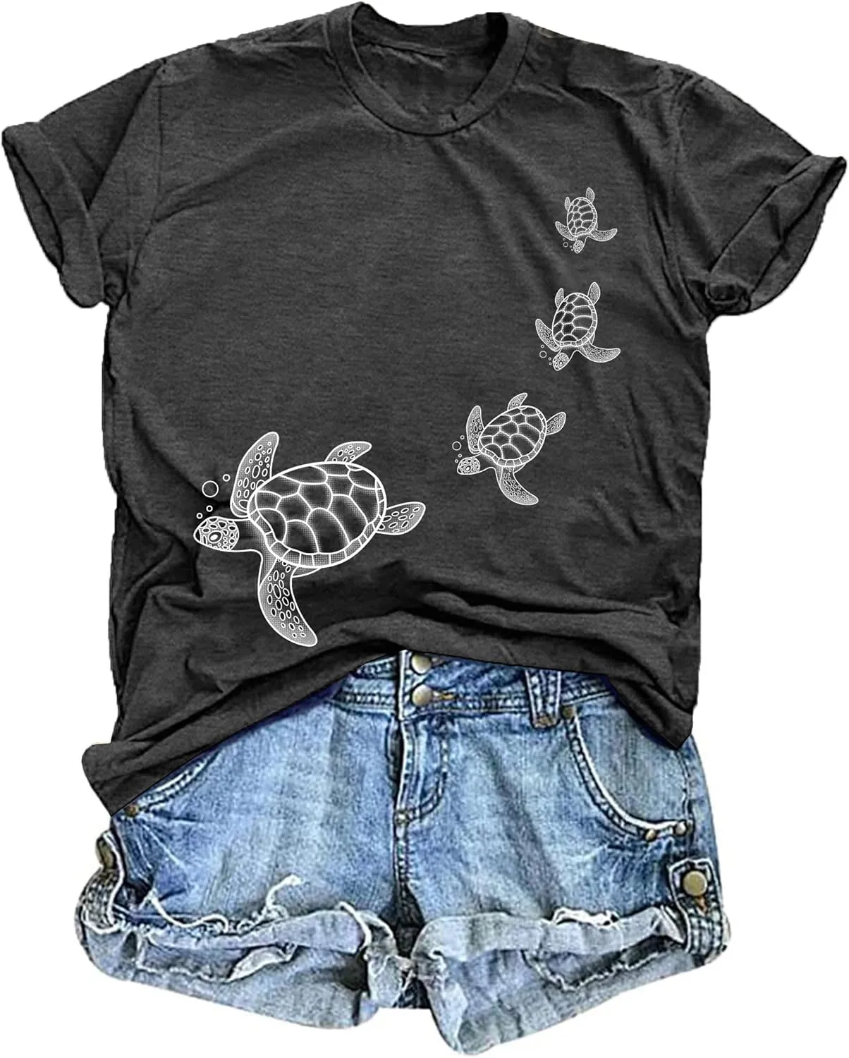 Sea Turtle Shirt for Women: Funny Animal Print Tee Ocean Life T Shirt Hawaiian Vacation Summer Tops