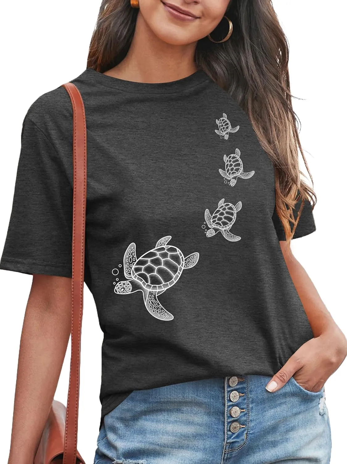 Sea Turtle Shirt for Women: Funny Animal Print Tee Ocean Life T Shirt Hawaiian Vacation Summer Tops