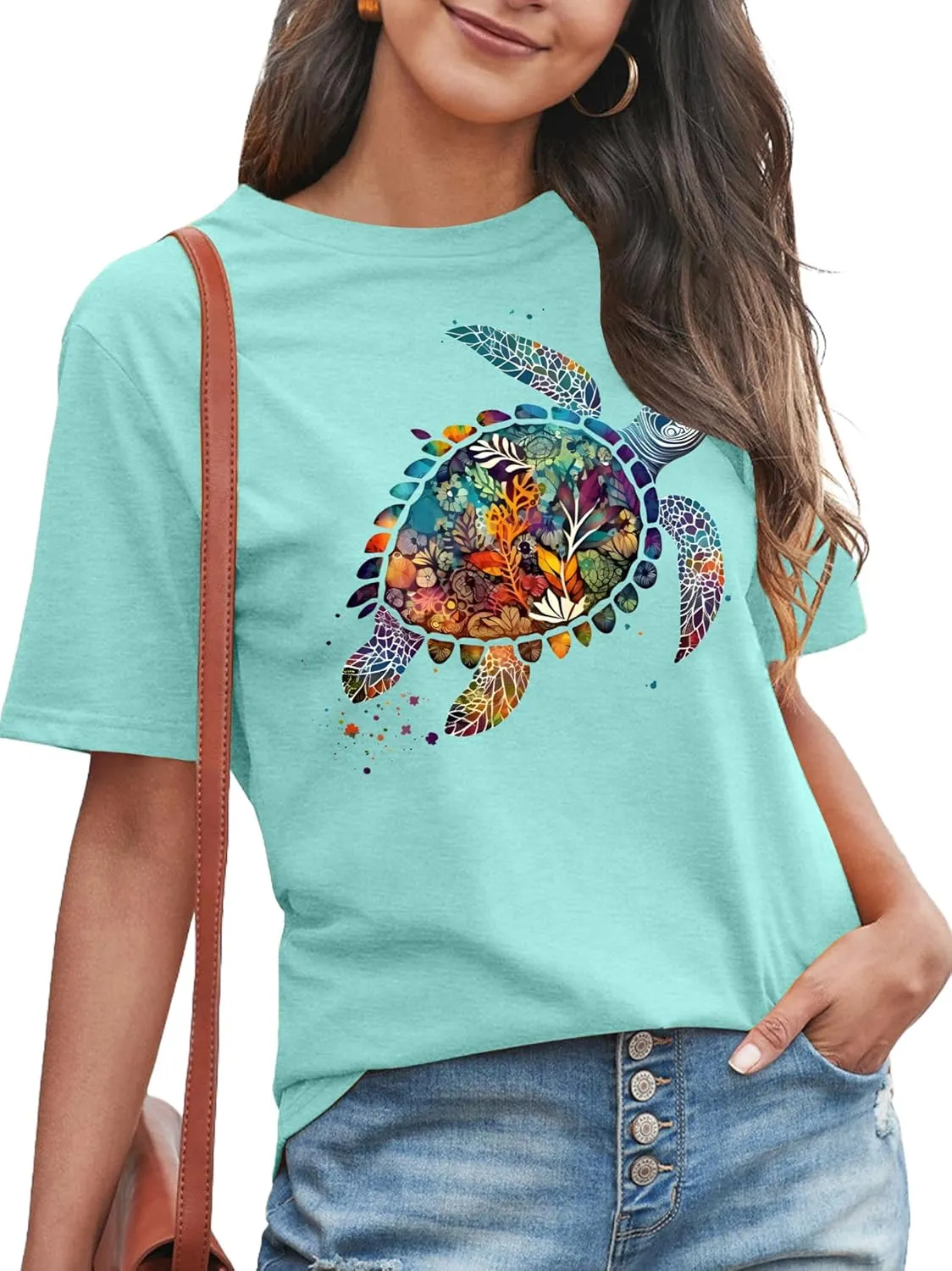 Sea Turtle Shirt for Women: Funny Animal Print Tee Ocean Life T Shirt Hawaiian Vacation Summer Tops