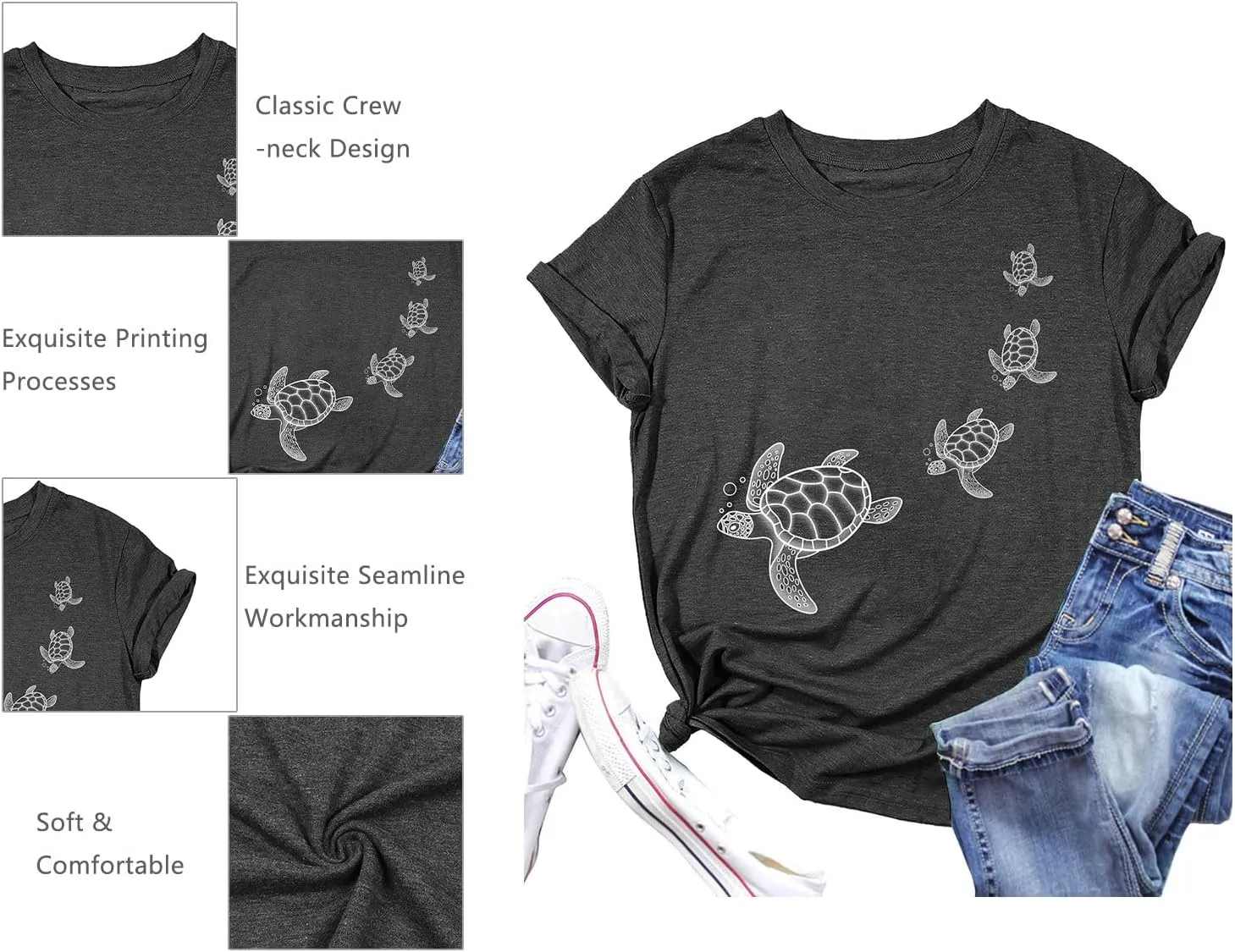 Sea Turtle Shirt for Women: Funny Animal Print Tee Ocean Life T Shirt Hawaiian Vacation Summer Tops