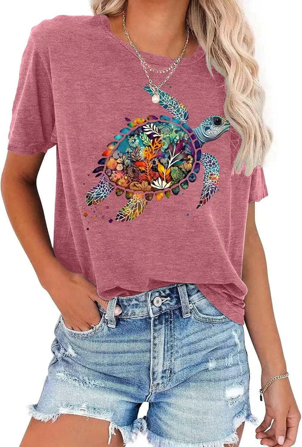 Sea Turtle Shirt for Women: Funny Animal Print Tee Ocean Life T Shirt Hawaiian Vacation Summer Tops