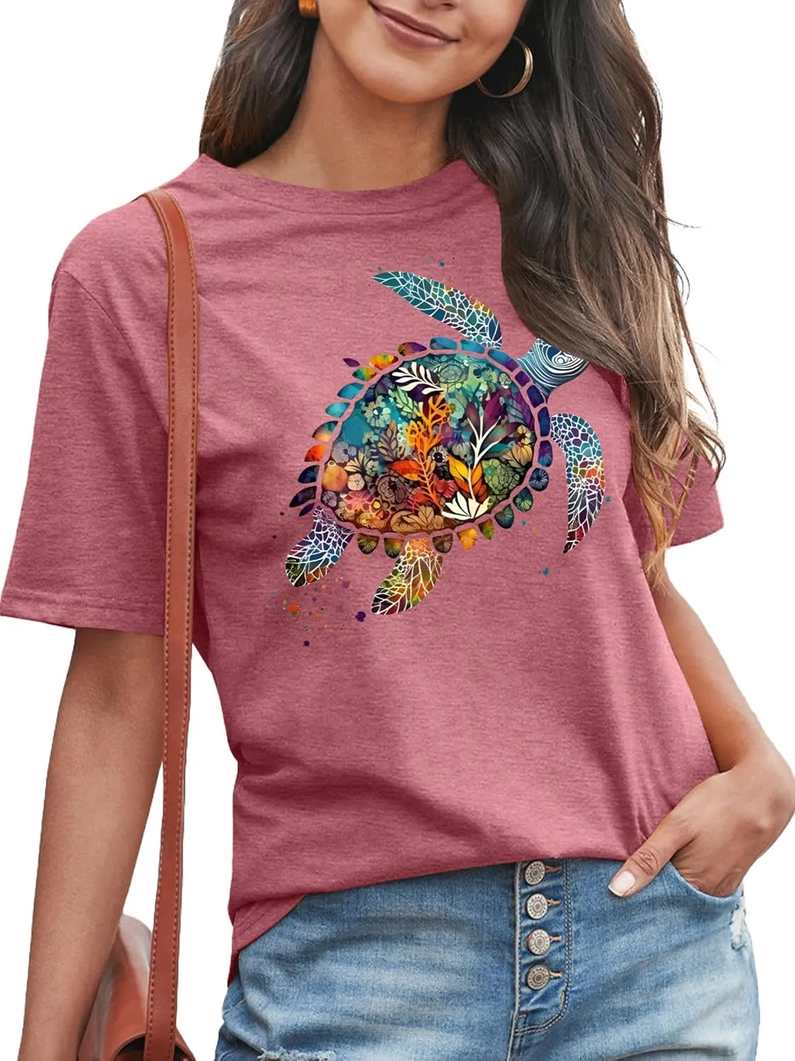 Sea Turtle Shirt for Women: Funny Animal Print Tee Ocean Life T Shirt Hawaiian Vacation Summer Tops