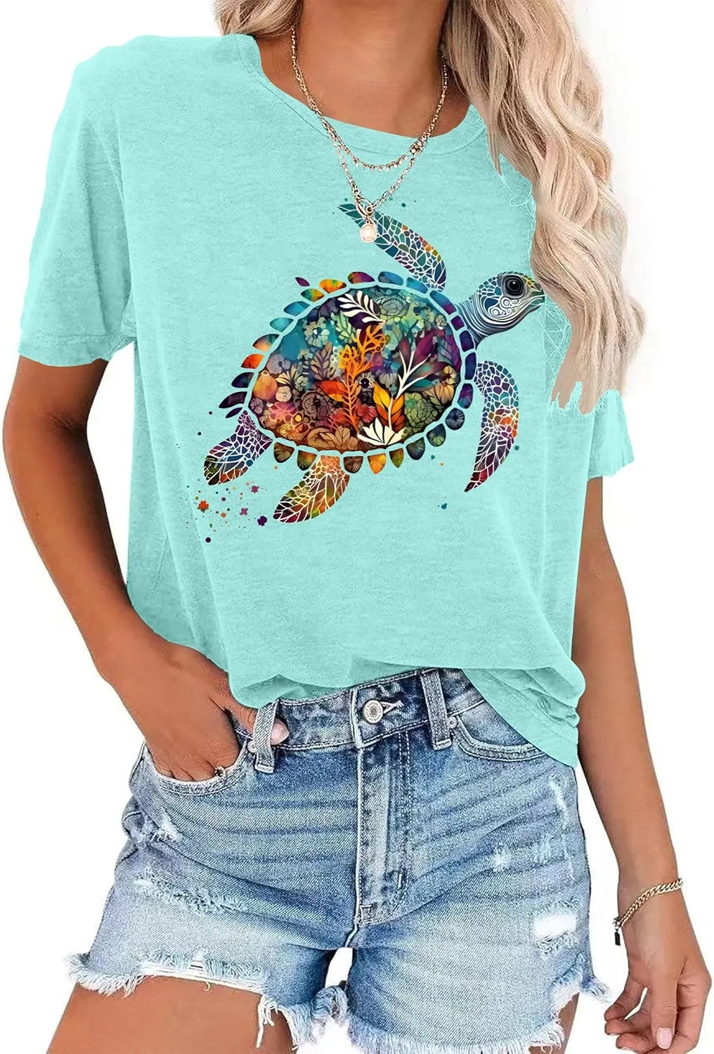 Sea Turtle Shirt for Women: Funny Animal Print Tee Ocean Life T Shirt Hawaiian Vacation Summer Tops