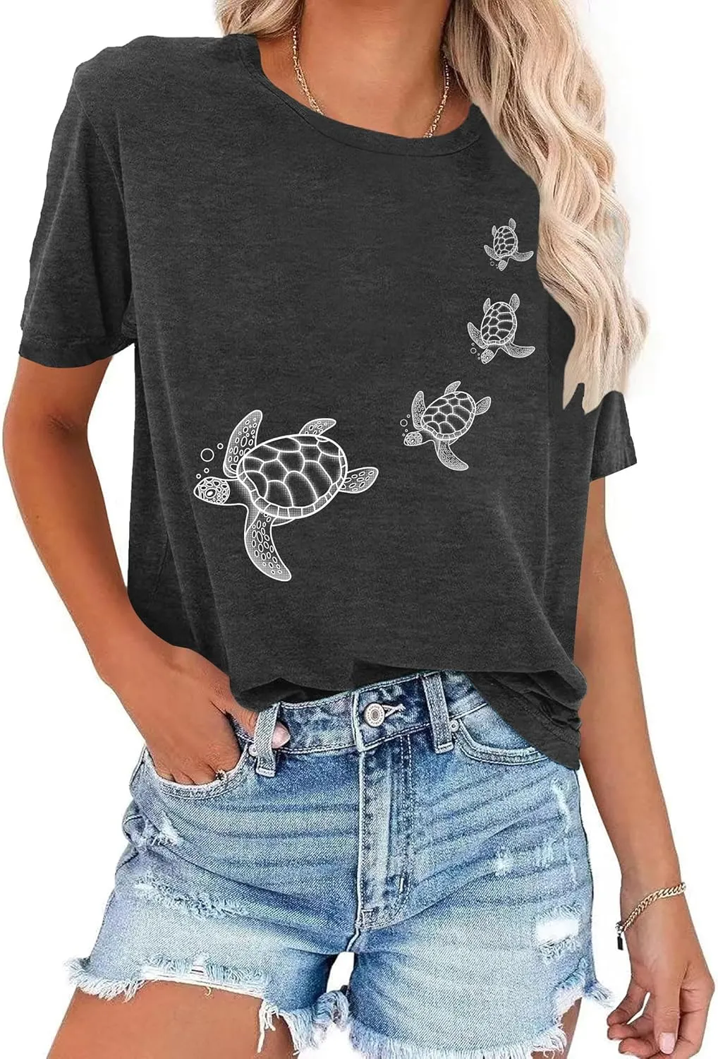 Sea Turtle Shirt for Women: Funny Animal Print Tee Ocean Life T Shirt Hawaiian Vacation Summer Tops