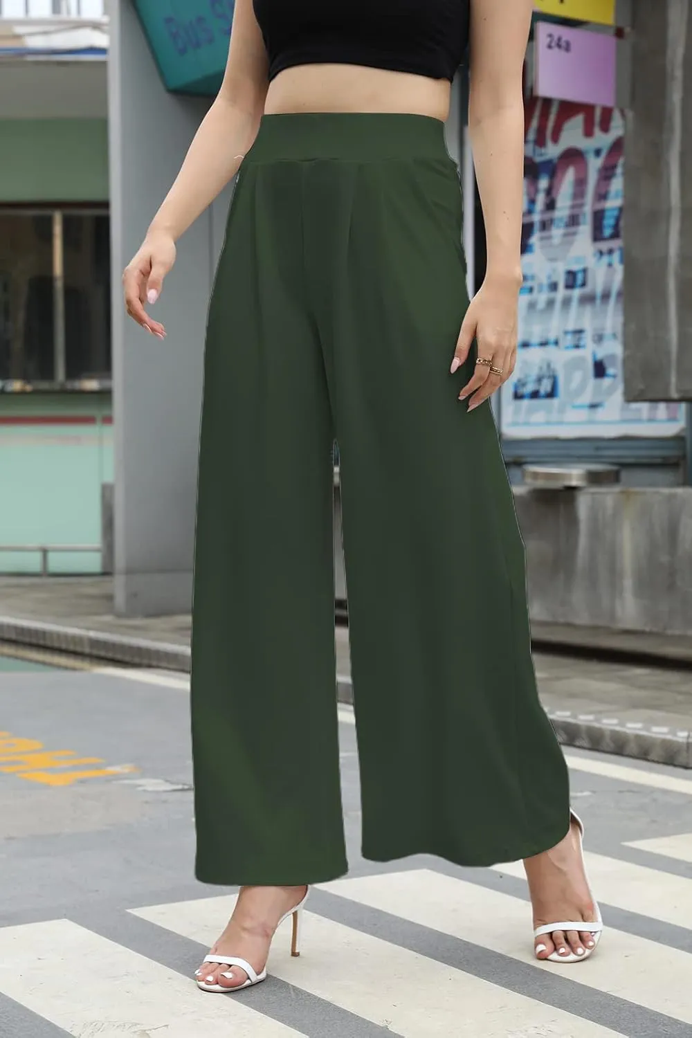 SHINFY Women's Stretchy Plus Size Wide Leg Palazzo Pants (S-3XL)