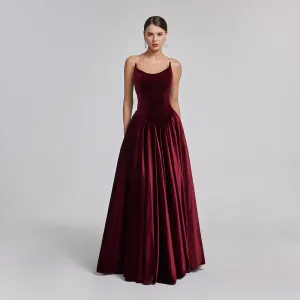 Strapless Burgundy Velvet Corset Gown