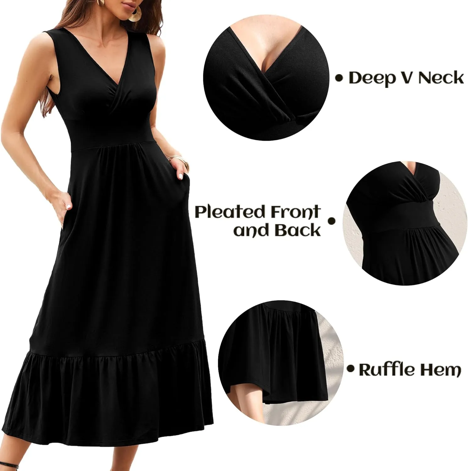 Summer Dresses for Women 2025 V Neck Sleeveless Empire Waist Maxi Dress Ruffle Hem A-Line Flowy Long Casual Dresses