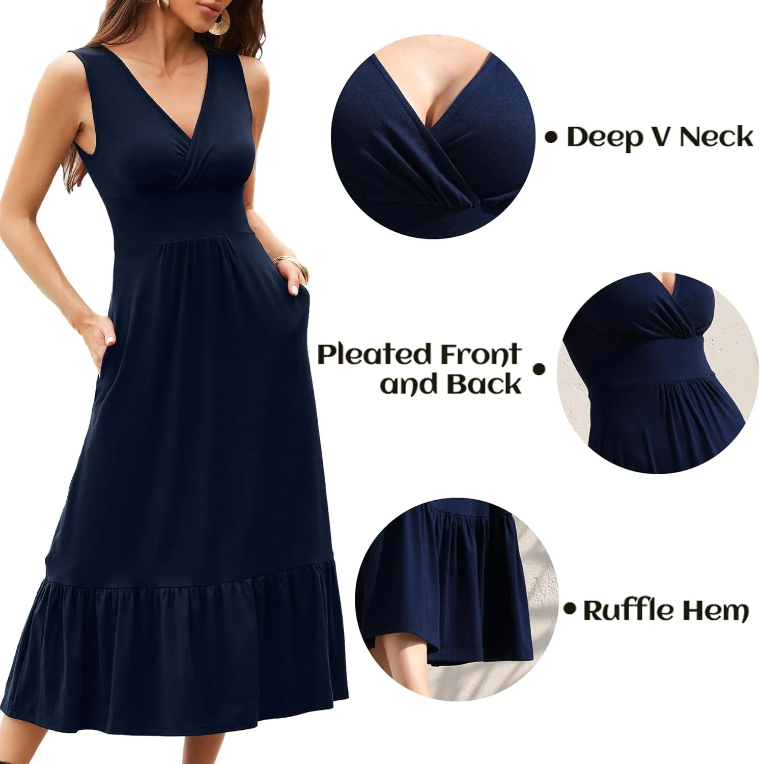 Summer Dresses for Women 2025 V Neck Sleeveless Empire Waist Maxi Dress Ruffle Hem A-Line Flowy Long Casual Dresses