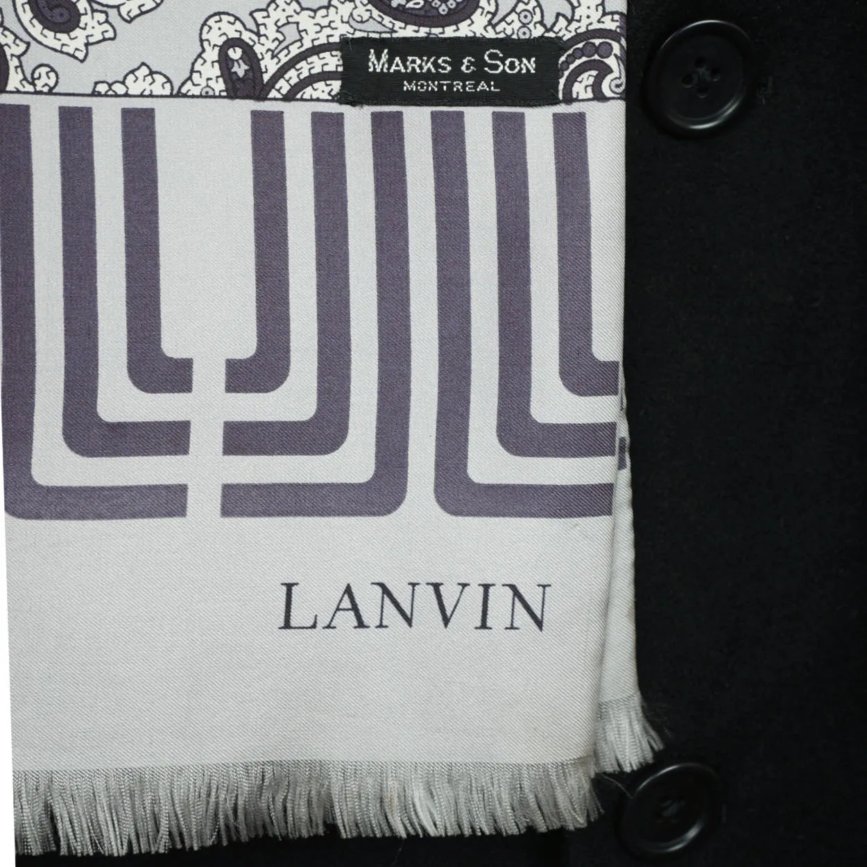 Vintage 1970s Lanvin Paris Mens Silk Dress Scarf Silver Grey w Paisley Pattern