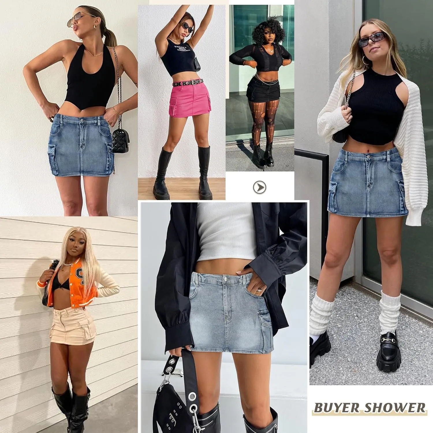Women Denim Skirt Low Waist Cargo Skirt with Pockets Y2K Button Mini Jean Skirt
