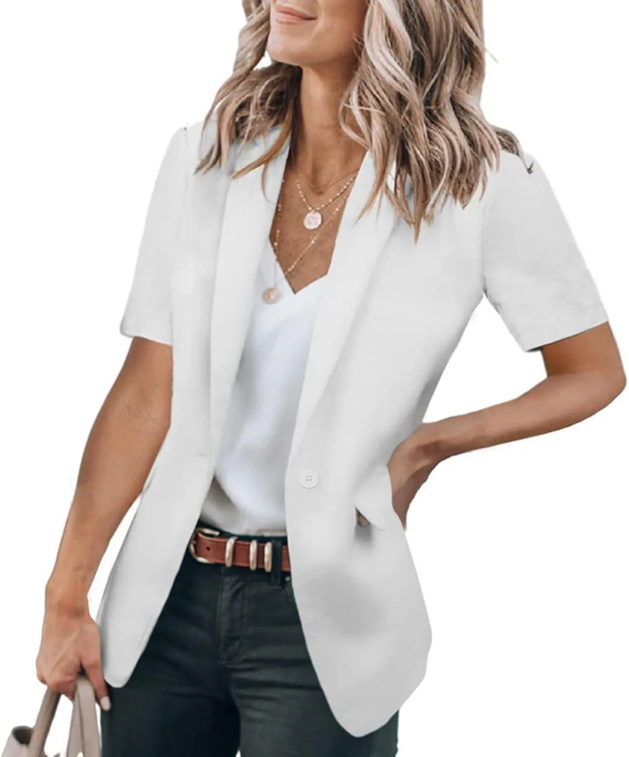 Women's Casual Blazer Summer Short Sleeve Blazers Lapel Open Front Work Office Suit Jacket Dressy Business Outfits