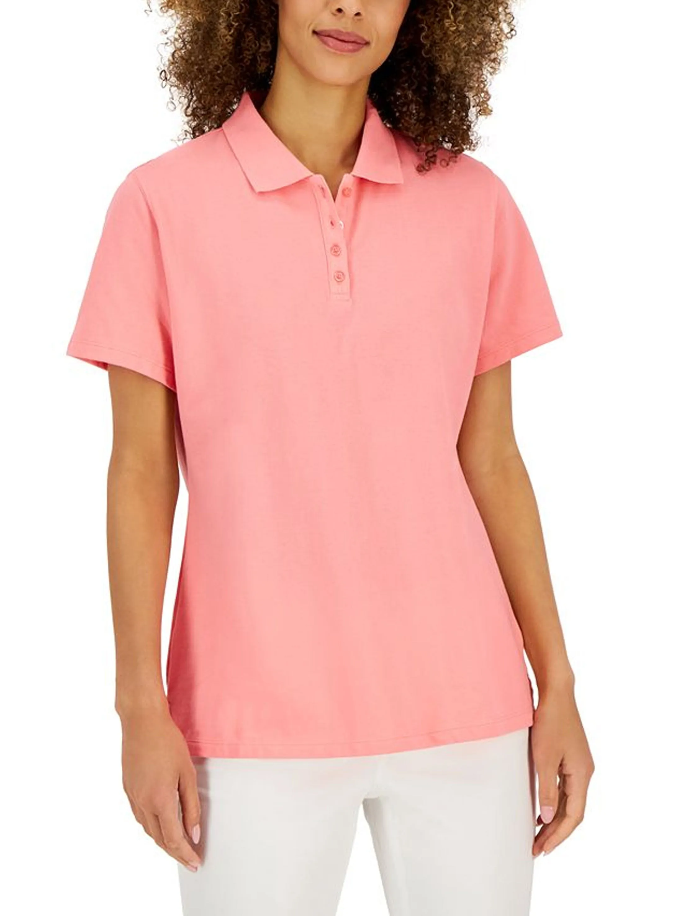 Women's Plain Polo Top,Pink