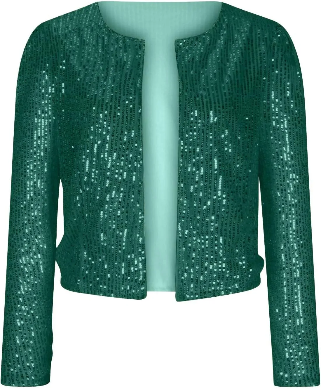 Womens Sequin Jackets Open Front Long Sleeve Coat Collarless Glitter Sparkly Short Blazer Evening Party Clothes