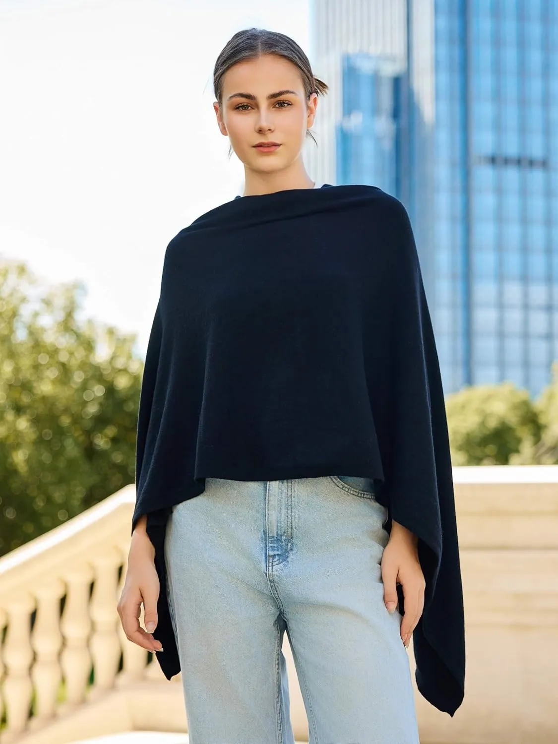 Women'S Shawl Wraps Poncho Sweater Lightweight Knit Scarf With Buttons Versatile Cape Cardigan Spring Summer Fall
