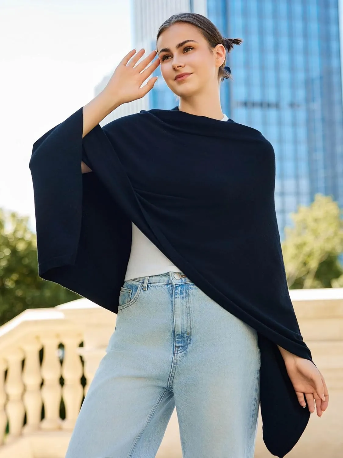 Women'S Shawl Wraps Poncho Sweater Lightweight Knit Scarf With Buttons Versatile Cape Cardigan Spring Summer Fall