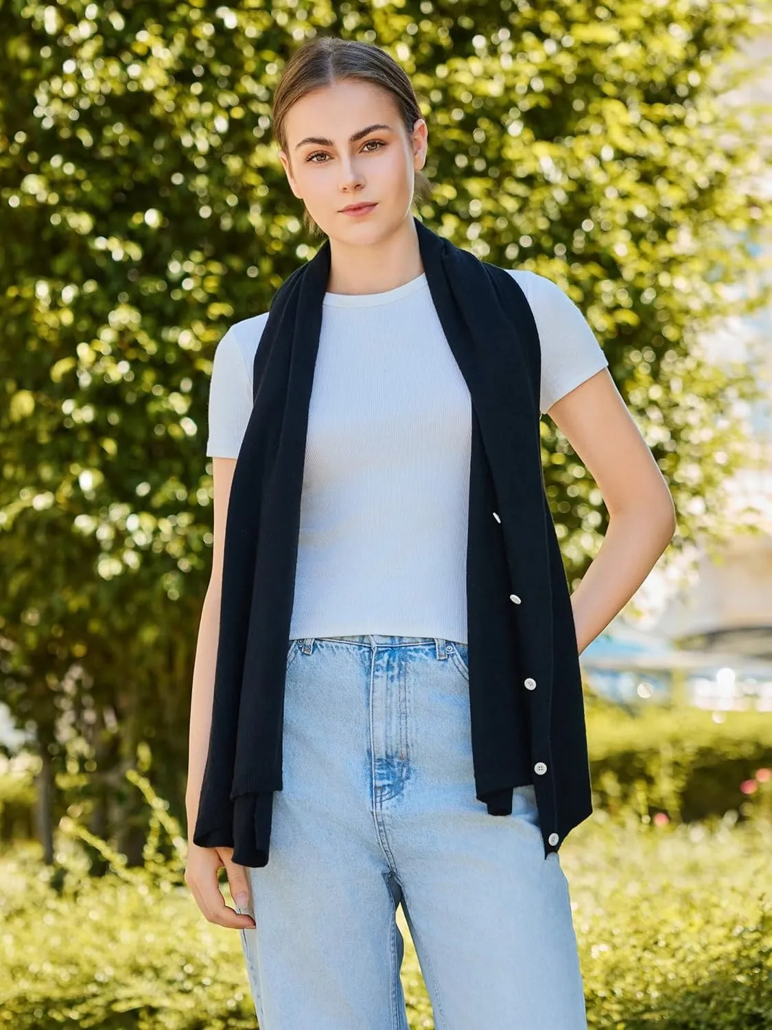 Women'S Shawl Wraps Poncho Sweater Lightweight Knit Scarf With Buttons Versatile Cape Cardigan Spring Summer Fall