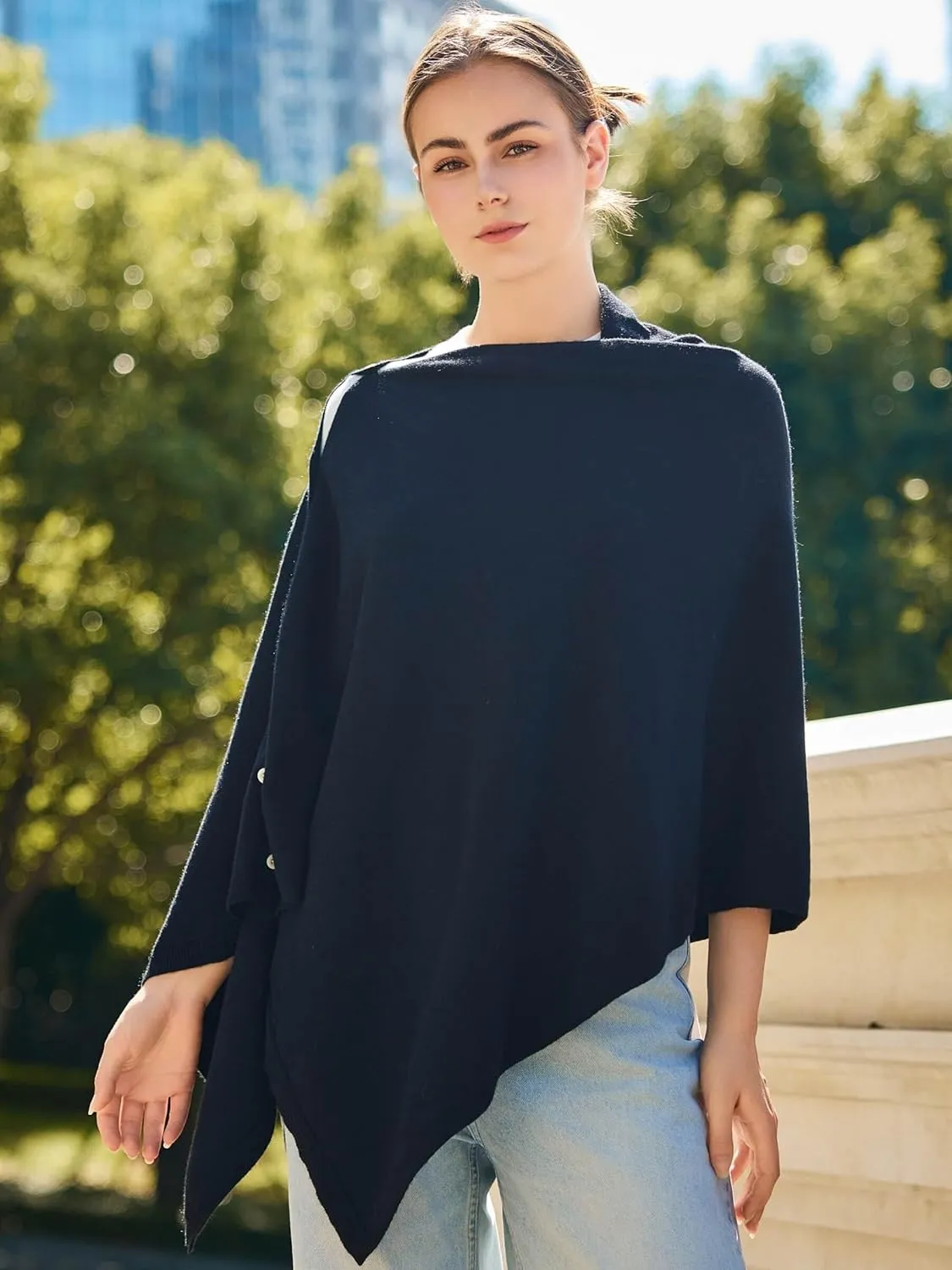 Women'S Shawl Wraps Poncho Sweater Lightweight Knit Scarf With Buttons Versatile Cape Cardigan Spring Summer Fall